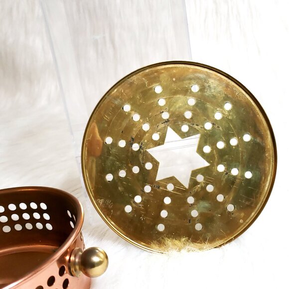 MCM VINTAGE BRASS COPPER CANDLE HOLDER / WARMING DISH / TEA WARMER - Picture 3 of 12